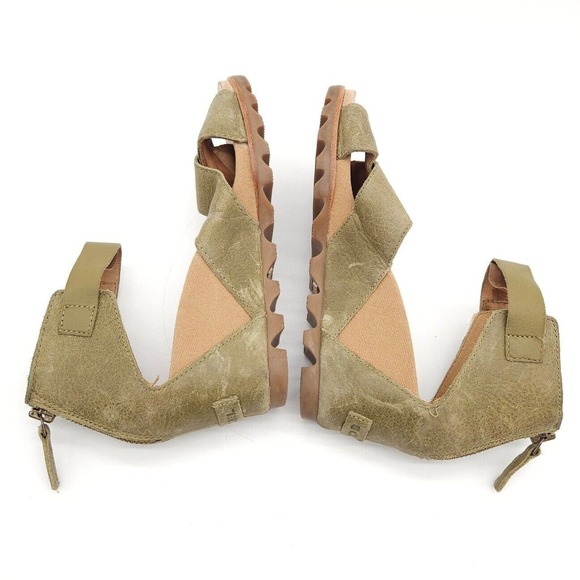 Sorel Joanie II (Womens Size 8) Ankle Strap Zip Wedge Open Sandals Green Leather - Picture 7 of 9